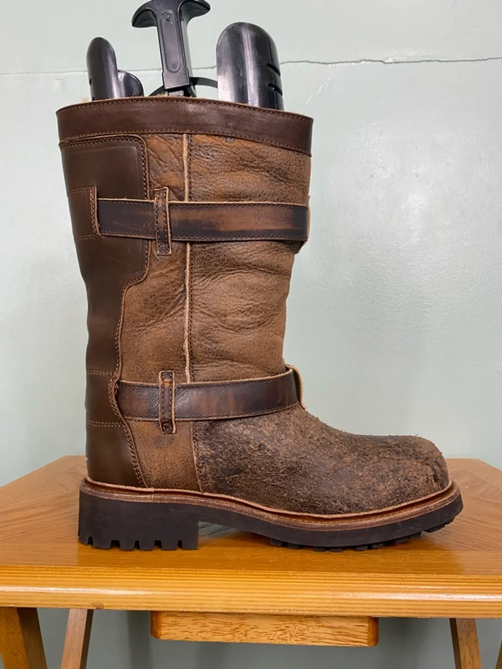 Free People We The Free Charlie Shearling Boots Brown Leather Buckle‎ Size 9